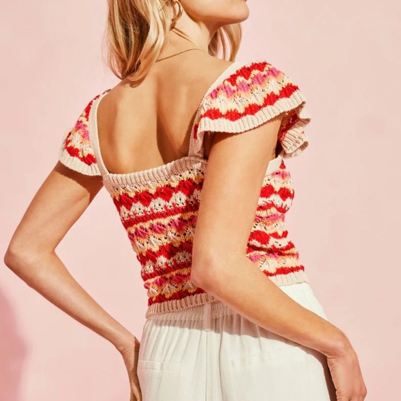 VICI Blu Pepper NWT Josephine Cotton Crochet Knit Flutter Sleeve Ruffle Tank - Picture 3 of 8